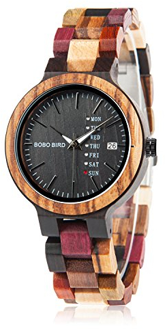 GUANKE Women's Wooden Colorful Bamboo Watches for Men & Women - Handmade Natural Wood Casual Wrist Watches with Week & Date Display