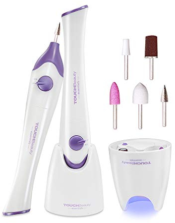 TOUCHBeauty Manicure Pedicure Nail Files Set, Manicure Drill Set, 5 in 1 Portable Nail File Drill System for Salon-Quality Care of Hands and Feet at Home, Battery Powered AG-1335C (Purple)
