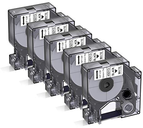 BIGGER Kompatible Etikettenbänder als Ersatz für DYMO D1 Etikettenbänder, 12 mm x 7 m, Schwarz auf Weiß, 45013 S0720530, verwendet mit DYMO Label Maker 160 280 210D, 5 Packungen
