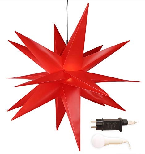 Gartenpirat 3D Leuchtender Weihnachtsstern rot Ø 100 cm mit 18 Zacken Timer-Funktion Faltstern mit LED-Birne warmweiß Weihnachtsdeko außen innen