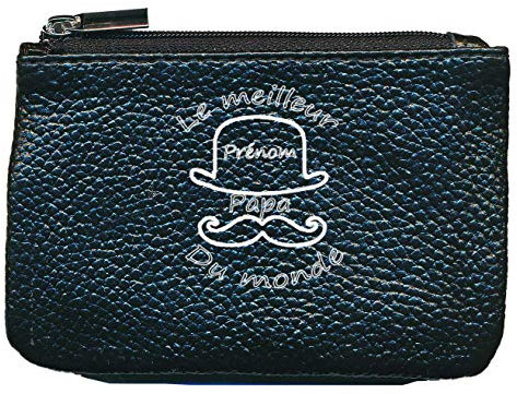 Petit Porte Monnaie en Cuir Porte cles Noir Meilleur Papa Personnalise avec prenom