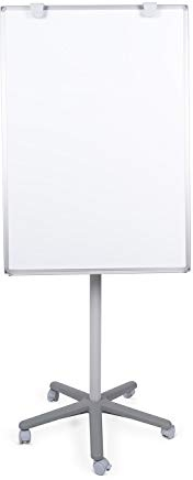 BoardsPlus Mobiles Flipchart, Magnetisch, Sternfuß mit 5 Feststellbaren Rollen, Tafel 70 x 100 cm mit Aluminiumrahmen, Grau, Gesamthöhe 180 cm