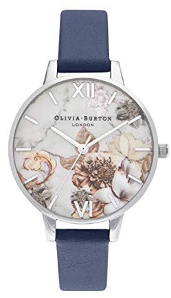Olivia Burton Analog Quarzuhr für Damen mit Marinblaues Lederarmband - OB16CS33
