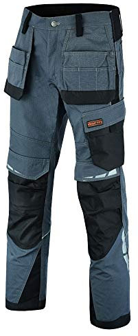 WrightFits Deluxe Holster Mens Work Trousers - Heavy Duty Cargo Trousers for Men- Multi Pockets & Knee Pad Pockets (34W X 31L) Grey