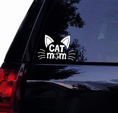 Cute Cat Mom (B) Decal Sticker -Cat Face With Whiskers And Ears - Vinyl Car Decal Laptop Decal Car Window Sticker, Yeti Sticker