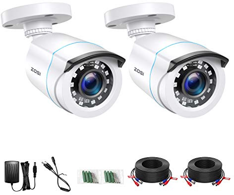 ZOSI 2X 1080p Full HD Außen Überwachungskamera Weiß Bullet Kamera Set mit Kabel und Netzteil, Ersatz Kamera für 1080P TVI DVR Sicherheitssystem
