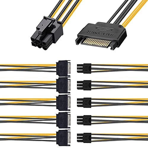 Xiatiaosann 10 Pack Cavo di alimentazione SATA da 15 pin a 6 pin PCI Express PCI-E per scheda video grafica Adattatore cavo di alimentazione Computer host, SATA maschio a 6 pin femmina 8 pollici