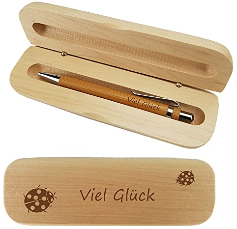 laser-diele Kugelschreiber mit Gravur in Personalisierter Geschenkbox - Schreibset mit Gravur - Kugelschreiber personalisiert (Marienkäfer)