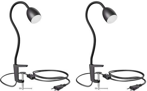 ledscom.de 2 Stück GU10 Klemmleuchte KLUK mit Schwanenhals, schwarz inkl. GU10, warm-weiß, 4,914W, 450lm