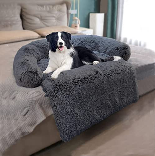 Yuly Weiche Plüsch-Hundematte, Hundedecke Hundebett Flauschige Möbelschutz, Waschbar Sofaschutz für Grosse Hund Katzen, Hundesofa Hundekissen Katzenbett Decke Zwinger Mit Reißverschluss (115x95cm)