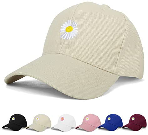 BLURBE Ladies Baseball Caps - Baseball Cap for Women, Daisy Adjustable Ladies Baseball Caps for Womens Casual Summer Outdoor Sports Dad Peaked Sun Cap Khaki
