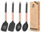 Pack of 4 Silicone Cooking Utensils Set, Non Stick Large Solid Spatulas, Heat Resistant Rose Gold Black Slotted Spoons, Ideal BPA Free Kitchen Turners for Frying, Mixing,Serving,Draining,Turning