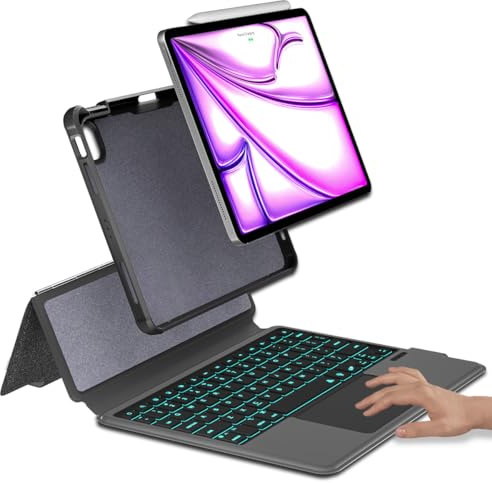 Eoso iPad 12.9 Tastaturhülle für iPad Pro 12,9 Zoll 5. Generation 20214. Generation 20203. Generation 2018–7 farbige Hintergrundbeleuchtung, Touchpad, abnehmbare schlanke Abdeckung mit Stifthalter