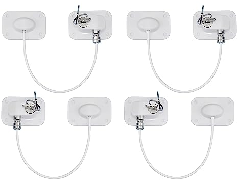 4Pack Fenster Kühlschrankschlösser mit Schlüssel - selbstklebend,Baby Fenster Schlösser Haustier Fenster Restrictor Kühlschrank Lock Sicherheitstürschloss Kabelschloss für Kindersicherung