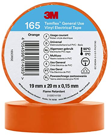 3M Temflex 165 Isolierband, Vinyl Orange, 0.152mm x 19mm x 20m