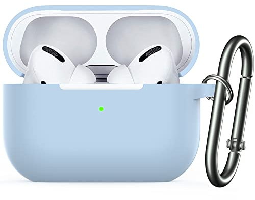 Für AirPods Pro 2 Hülle, Nemteur Apple Pro 2nd Generation Silicone Case Cover, Front LED sichtbar, Skin Full Protective Case mit AirPods Pro 2 2022 Charging Case Mit Karabiner - Hellblau