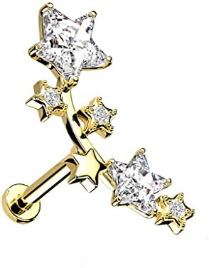 Treuheld® Labret Piercing mit Kristall Sternen | 2 Größen | 3 Farben [5.] - gold - 1.2mm x 8mm