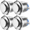 Guuzi 4pcs Pulsadores Momentáneos De 19mm 3A/250VAC; Pulsador De Alimentación A Prueba De Agua De 5A/12VAC, Pequeño, Redondo, De Metal Inoxidable Cromado, 2Pines N/O (Cabeza Alta)