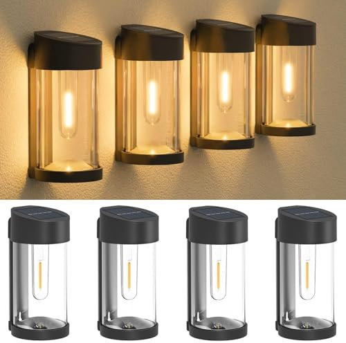 Solar Fence Lights Outdoor Garden 4 Pack, Woolmug Retro Solar Lights Outdoor Garden Solar Lights Outdoor Waterproof IP65,Solar Wall Light Outdoor for Fence Patio Decking Gate Yard Decoration Warmwhite