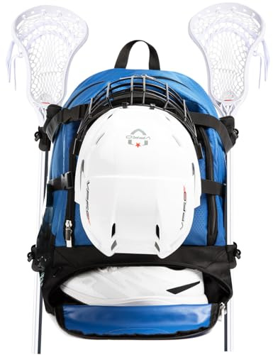 MARITTON Lacrosse Bag Backpack for Boy or Girl– Lacrosse Backpack Holds All Lacrosse or Field Hockey Equipment - Two Stick Holders and Separate Cleats Shoe Compartment. (BLUE)