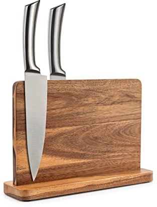 Knife Block Double-Sided Magnetic Knife Holder Multifunctional Wooden Knife Stand with Strong Magnetic Storage Organizer for Kitchen
