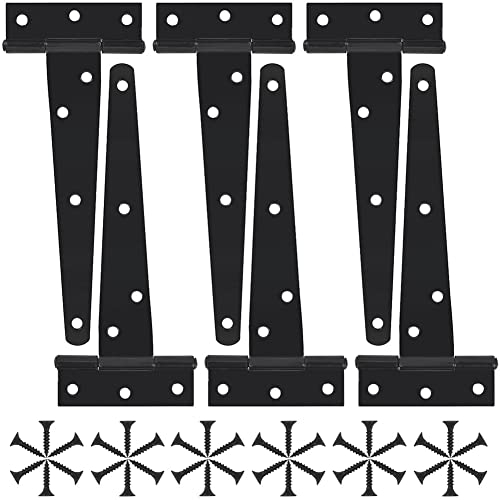 Antfly 6 PCS Charnière en T Noires, Charnière de Portail de Jardin, Charnière porte de Grange, Charnières Pliantes avec Vis, Charnières de Portes pour Portes, Fenêtres, Jardin (6 Pouces)