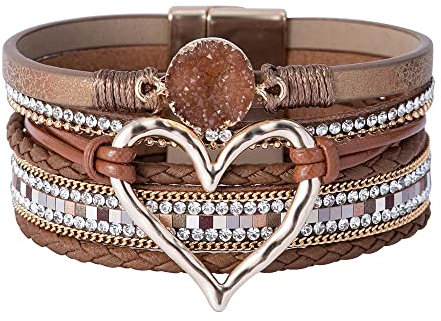 FGFD&OU Lederarmband Damen Leder Wickelarmbänder Baum des Lebens Armband mit Magnetverschluss aus Edelstah Bracelet für Frauen & Mädchen (Braun)