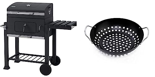 tepro Holzkohlegrill Grillwagen Toronto Click, Grillfläche: ca. 56 x 41,5 cm & Grillzubehör Gemüsewok mit Antihaftbeschichtung, Durchmesser ca. 28 cm