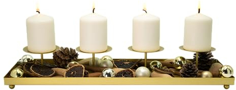 Kerzenständer für 4 Kerzen, Gold, Dekoteller, Kerzenhalter, Dekotablett, Adventskranz, Kerzentablett, Metallkerzenhalter