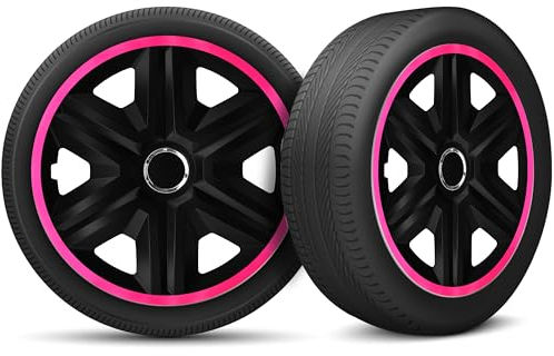 Radkappen 14 Zoll Radzierblenden 4er Set passend für alle Stahlfelgen - Einstellbarer Sicherungsring - Schwarz Rosa Pink
