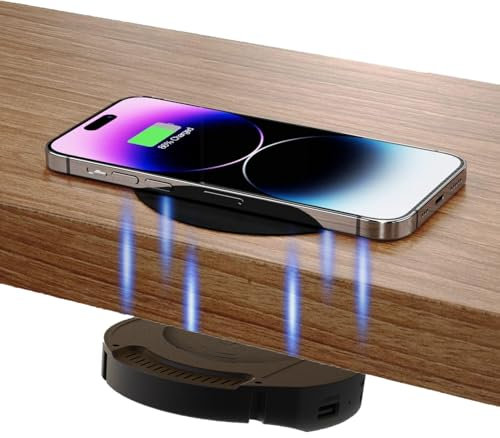 DeaVER Invisible Wireless Charger,4.68 * 4.56inch (30mm) Under Desk Wireless Charger, Hidden Charging Station for i-Phone 14/13/12/Galaxy S23/S22/S21(Black)
