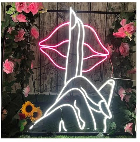 Hanging Art Neon Signs Secret Lips Nail On Lip LED Neon Light Sign For Beauty Salon Wall Decor, Pink Neon Sign For Decor Art Gift