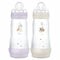 MAM Easy Start Anti-Colic Babyflasche, 4+ Monate, schneller Durchfluss (2 x 320 ml) Flieder + Sand – Flasche zur Reduzierung von Koliken und Beschwerden des Babys – Babyflasche zum Stillen geeignet