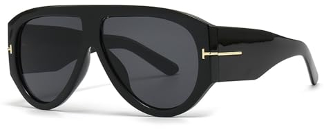 OSAGAMA Vintage Übergroße Sonnenbrille Ovale Pilot Brille Oversized Sunglasses für Damen Herren Schwarz (Schwarz)