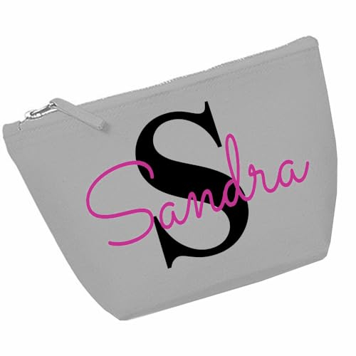 Kosmetiktasche mit Name Bedruckt personalisierte Schminktasche für Handtasche Beautybag Accessoire Tasche Grau L