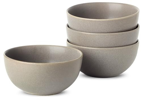 Tikooere Müslischalen, 4er-Set, Keramikschalen für Küche, Steingut, Suppenschalen für Salat, Ramen, Snack, Dessert, einzigartiges Einweihungsgeschenk, spülmaschinenfest, mikrowellengeeignet, mattgrau