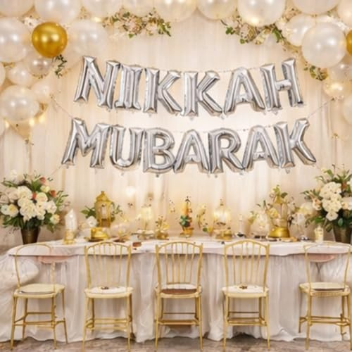 Nikkah Mubarak Ballonbanner, 40,6 cm, silberfarben