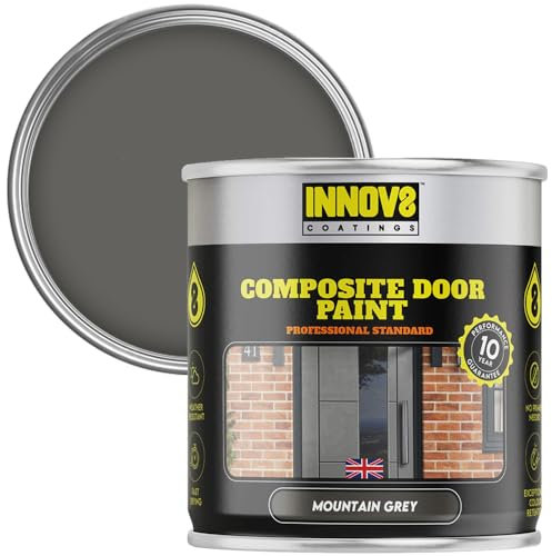 INNOV8 COATINGS COMPOSITE DOOR PAINT - 750 ml - No Primer or Top Coat - Fast Drying - Satin Finish - Mountain GREY - Exterior Door Paint