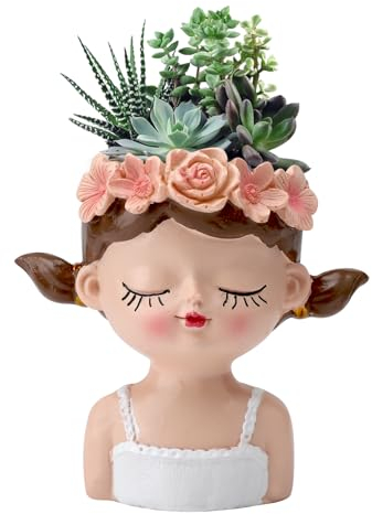 Macetas de Cara de Chica, Bonita Maceta de Resina para suculentas Maceta Facial para Niña Maceta para Rostro Maceta De Cara con Cabeza Suculentas Mujer para Plantas de Interior y Exterior