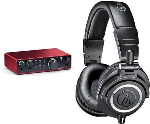 Focusrite Scarlett 2i2 4.ª gen. interfaz de audio USB para grabar, componer & Audio-Technica M50x Auriclares Profesionales Para Monitorizacoin Negro