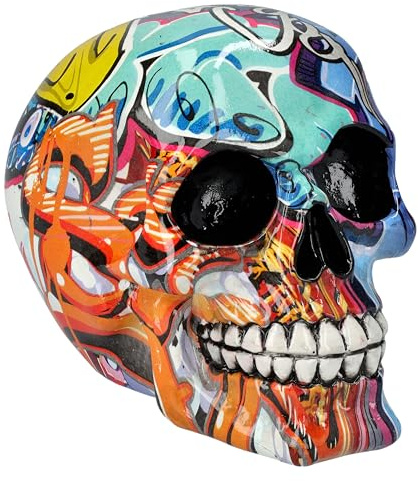 Figuren Shop GmbH Totenkopf Figur Graffiti 11,5 cm - Urban Modern Kunst Skull