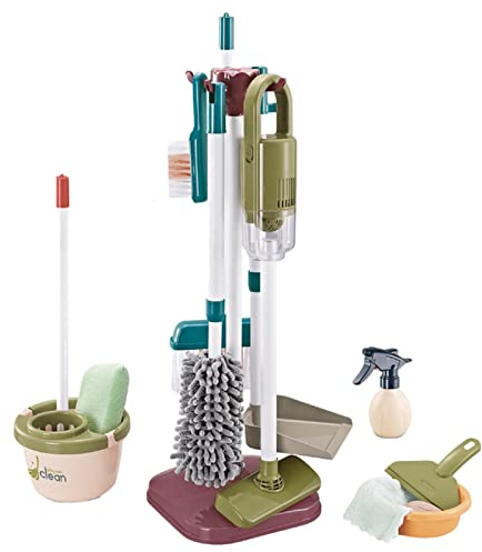 Juego de limpieza para niños: herramientas de limpieza, juegos de limpieza para el hogar | Juego de escoba y recogedor para niños, kit de juego de limpieza reutilizable, juego de fregona y escoba para
