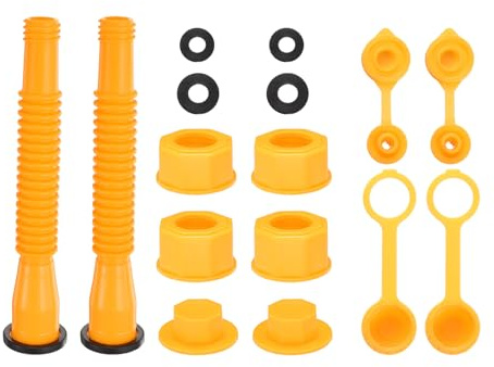sourcing map 2set Gas Can Spout Replacement, Gas Can Nozzle Flexible Pour Nozzle w Fine/Coarse Thread Cap, Spout Sealing Cap, Gas Can Vent Cap-A/B for Most 1/2/5/10 Gal Can, Yellow
