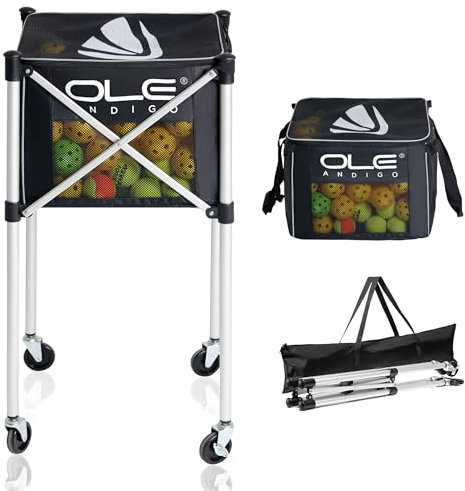 OLE ANDIGO Pickleball-Wagen, Tennisbälle, kann 180 Pickleballs oder 210 Tennisbälle halten, leichter Ballwagen mit Rädern, Pickle-Ball-Ausrüstung, Ball-Caddy für Training, Reisen
