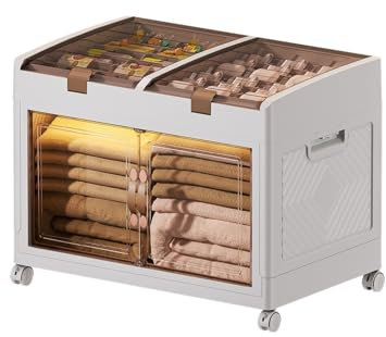 MECOLOR Plastic Storage Box with Lid, 72L Collapsible Closet Organser, Stackable Storage Uunit with Wheels, Storage Cubes with Opening Door for Kitchen Bathroom Indoor and Outdoor (TL-55-2)