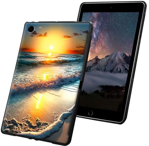 Schutzhülle für Fire HD 8 Tablet 8. / 7. Generation 20,3 cm (8 Zoll), Version 2018/2017, schlank, leicht, weiches TPU-Silikon, rutschfest, stoßfest, Schwarz – Meer und Sonnenuntergang