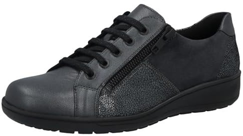 Solidus Damen Halbschuh Leder/Lack Wide Fußbett: herausnehmbar 9,0 Almus/Pandora/Velour anthrazit/Grey/Pietra