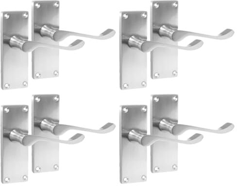 Satin Chrome Scroll Door Handle Set - Victorian Style Internal & External Lever Door Handles with Backplate 118mm x 42mm Sets 4 (4 Pair of Latch Handles)