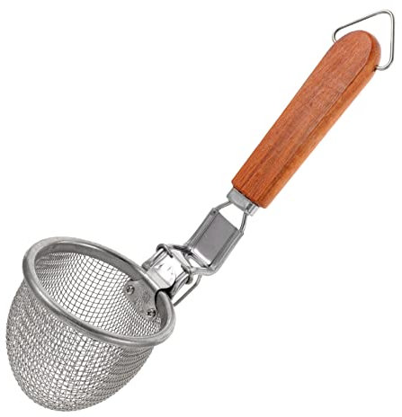 Amosfun Edelstahl Nudelsieb Löffel Netzsieb Hitzebeständig für Hot Pot Küche Kompakt mit Holzgriff