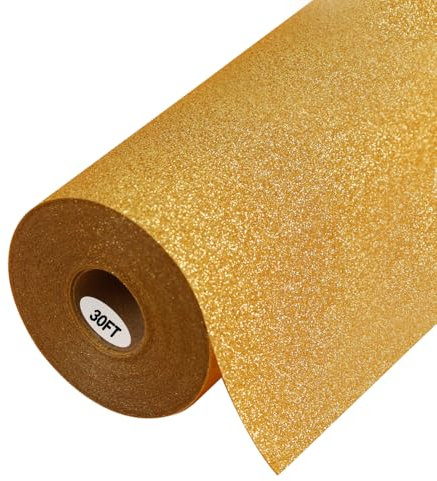guangyintong Glitter Gold Heat Transfer Vinyl HTV Rolls, 12 x 30ft Iron on Vinyl for T-Shirts Glitter Gold HTV Vinyl for All Cutter Machines Easy to Cut & Weed for Heat Vinyl Design